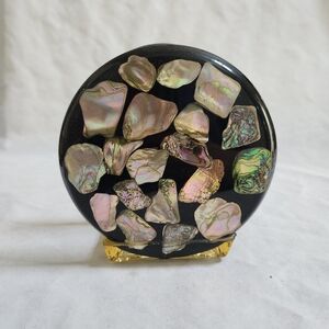 Black Lucite Abalone Shell Napkin Letter Holder